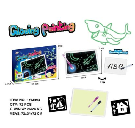 Toy Drawing Pad 3D Magic 8 Light Effects Puzzle Board Sketchpad