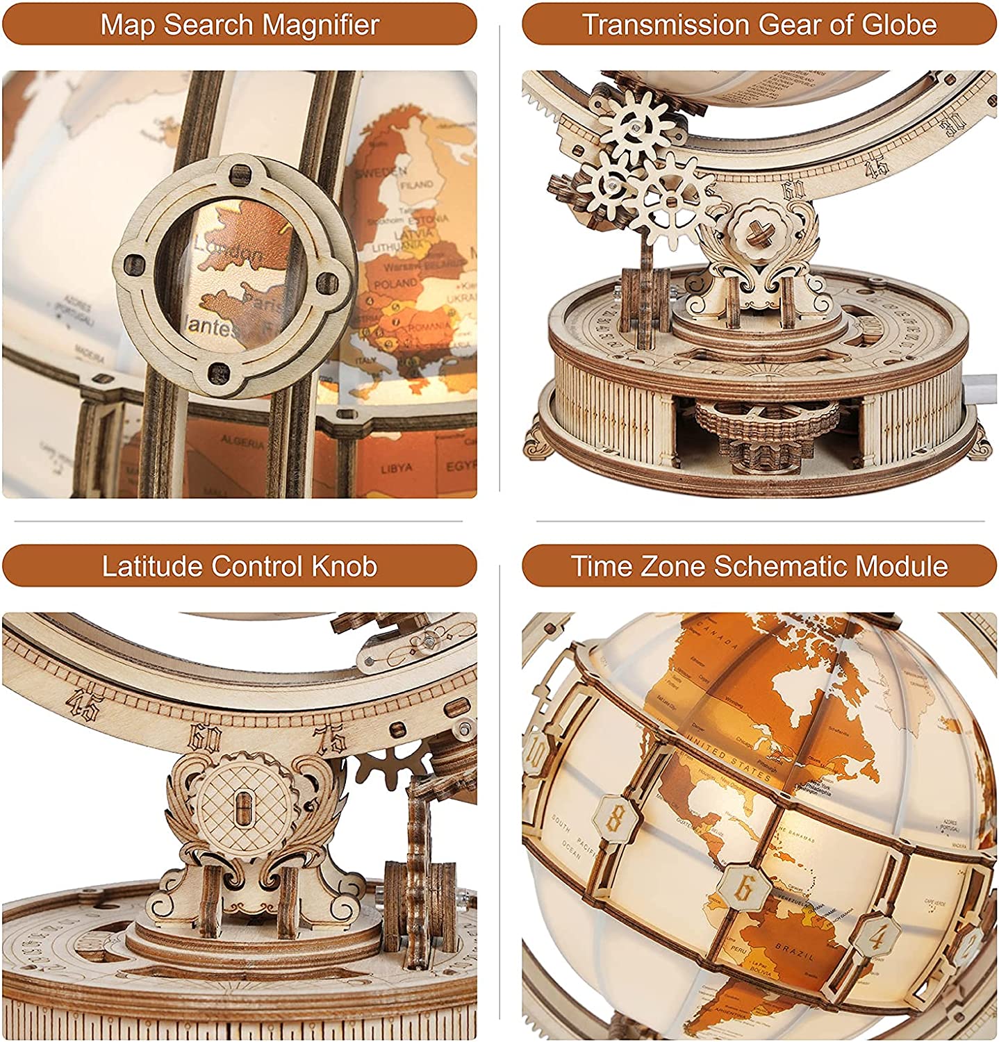 Luminous 3D Wooden Model Globe