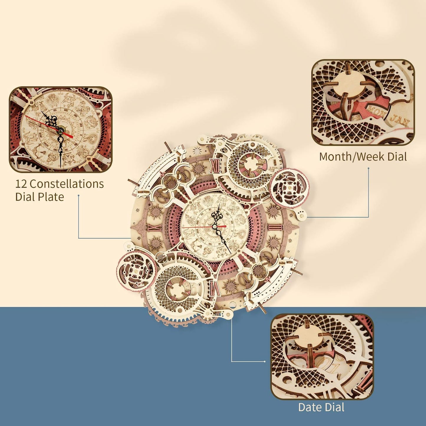 3D Wooden Art Zodiac Wall Clock Puzzle.