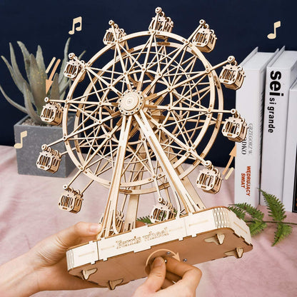 Robotime 3D Wooden Puzzles DIY Wooden Rotatable Ferris Wheel Model With Playing Music Toy