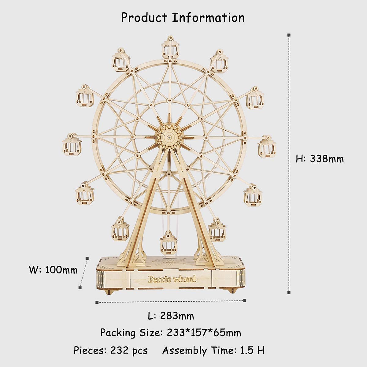 Robotime 3D Wooden Puzzles DIY Wooden Rotatable Ferris Wheel Model With Playing Music Toy