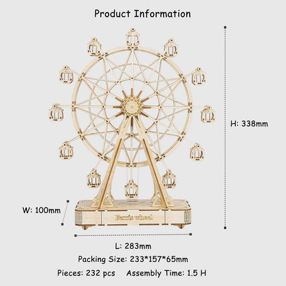 Robotime 3D Wooden Puzzles DIY Wooden Rotatable Ferris Wheel Model With Playing Music Toy