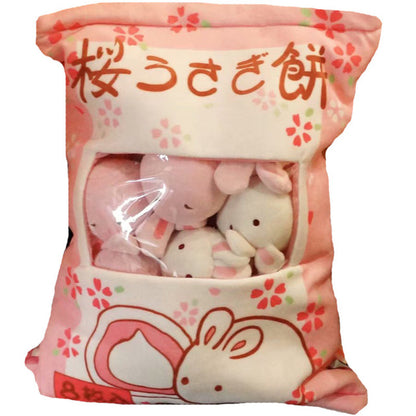 A Large Bag Of Snacks And Pillow Plush Toys