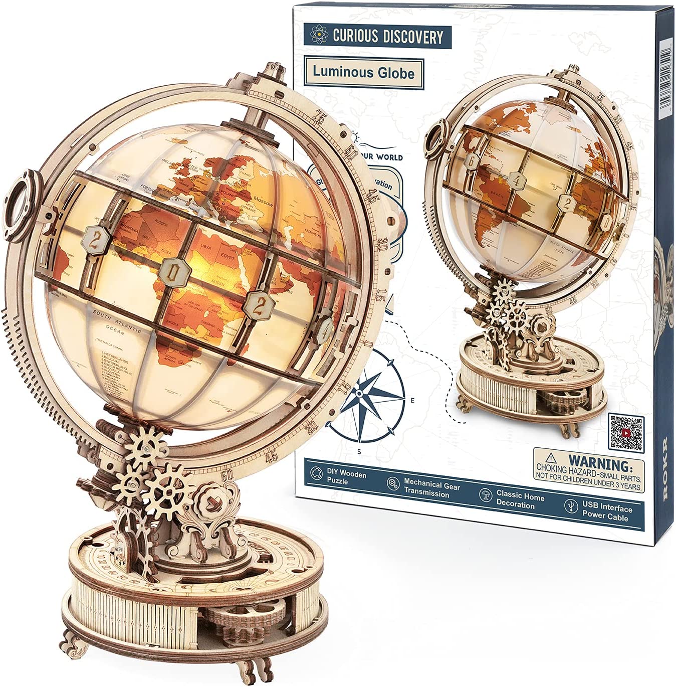 Luminous 3D Wooden Model Globe