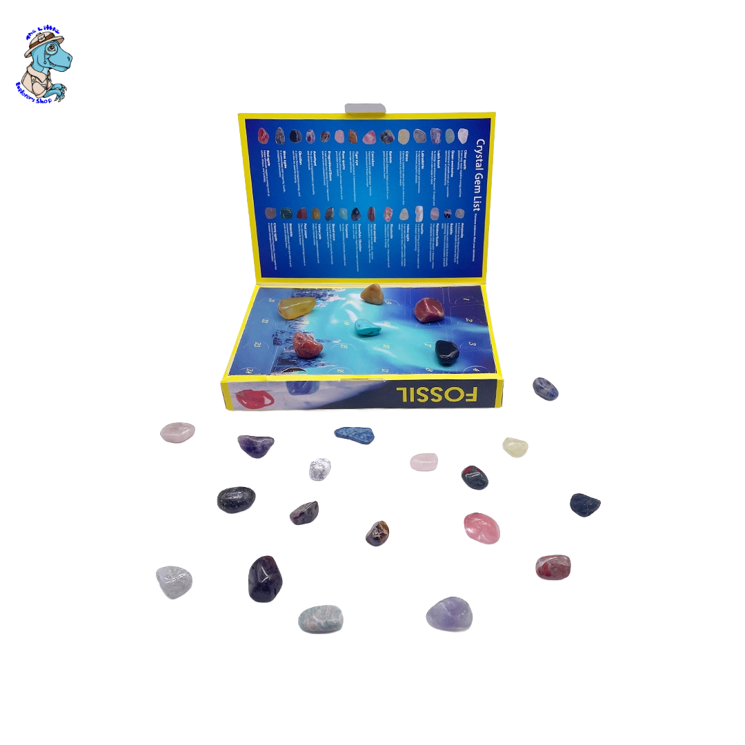 Children opening stone-style advent calendar gift box