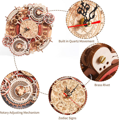 3D Wooden Art Zodiac Wall Clock Puzzle.