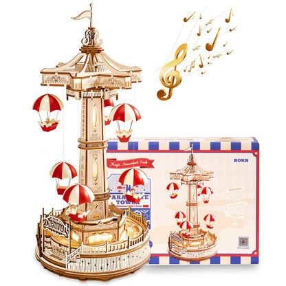 3D Wooden Parachute Tower Music Box Puzzle.