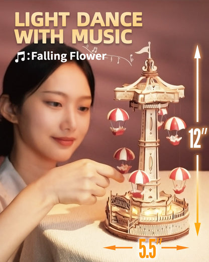 3D Wooden Parachute Tower Music Box Puzzle.